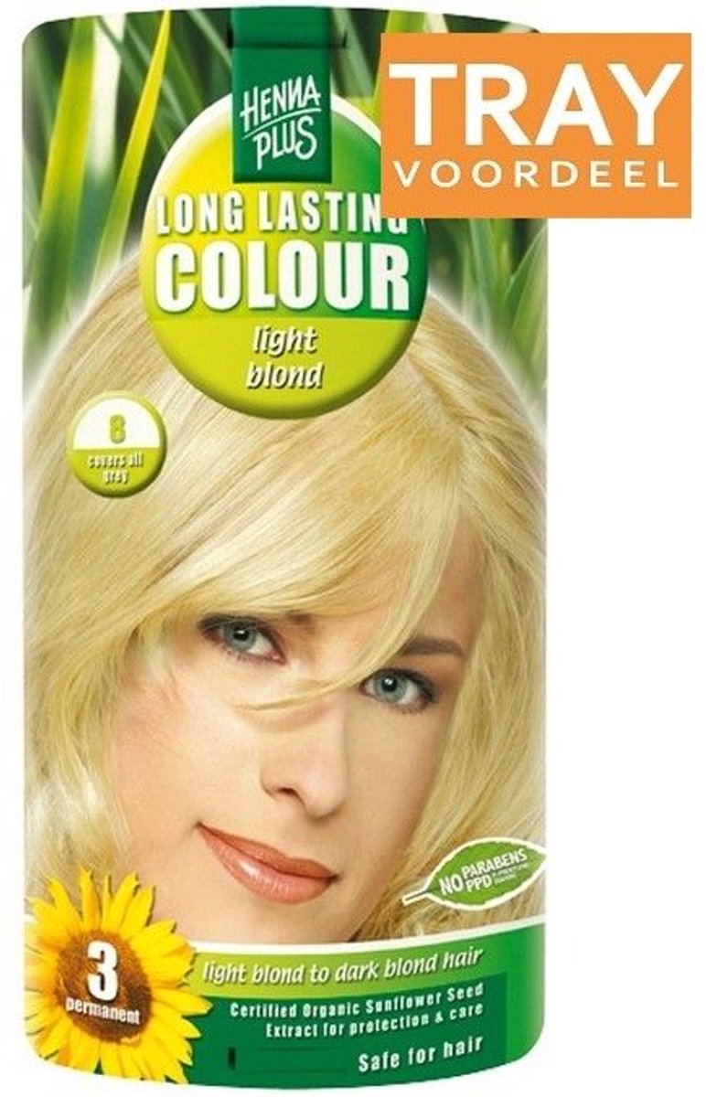 Hennaplus Long Lasting Colour Permanente Haarverf - 8 Lichtblond - 6 x 1 stuks TRAY