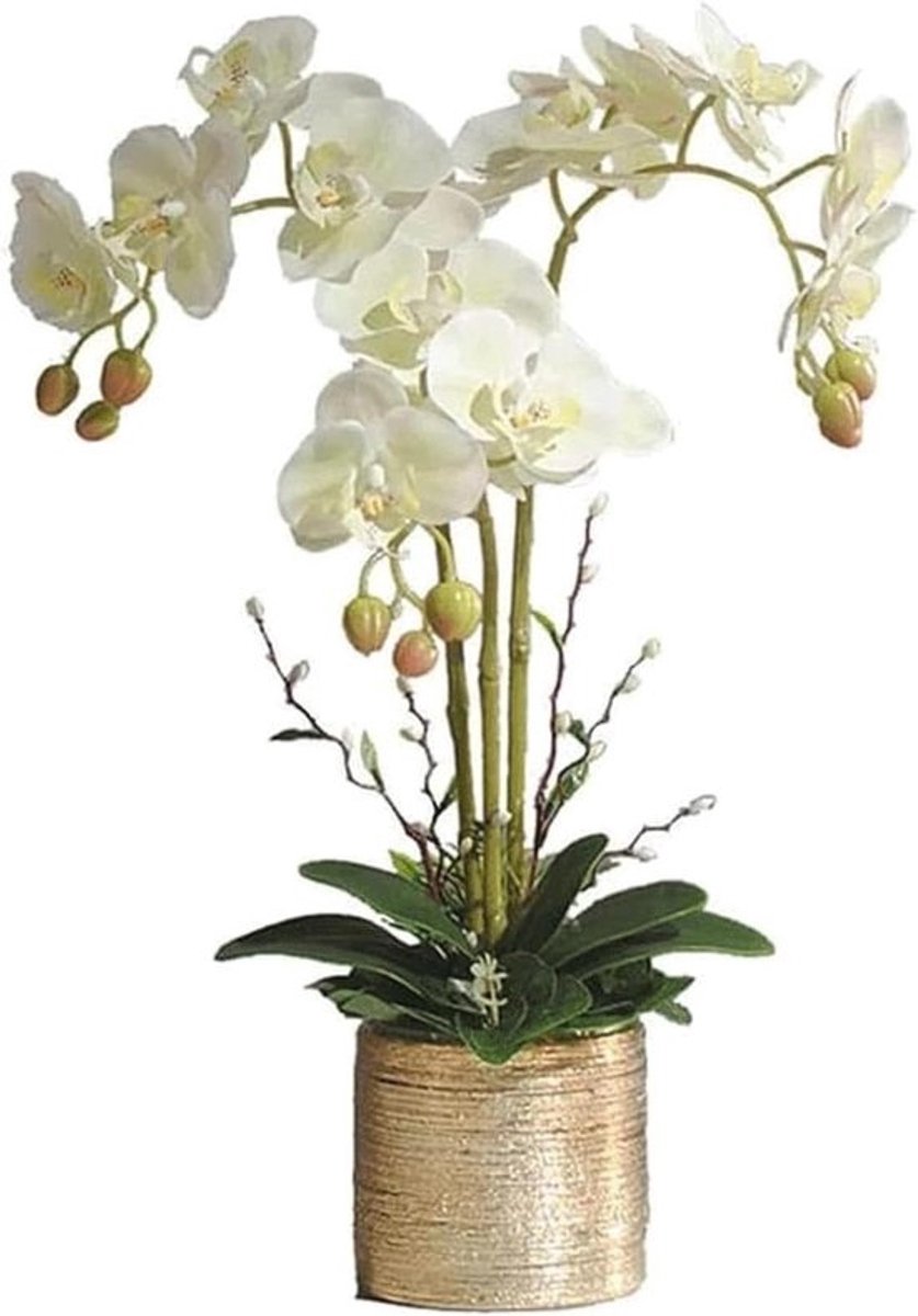 Kunstorchidee in Pot - Nepbloem Phalaenopsis - Woonkamer Decoratie - Zijden Doek Realistisch - 52 cm - Wit