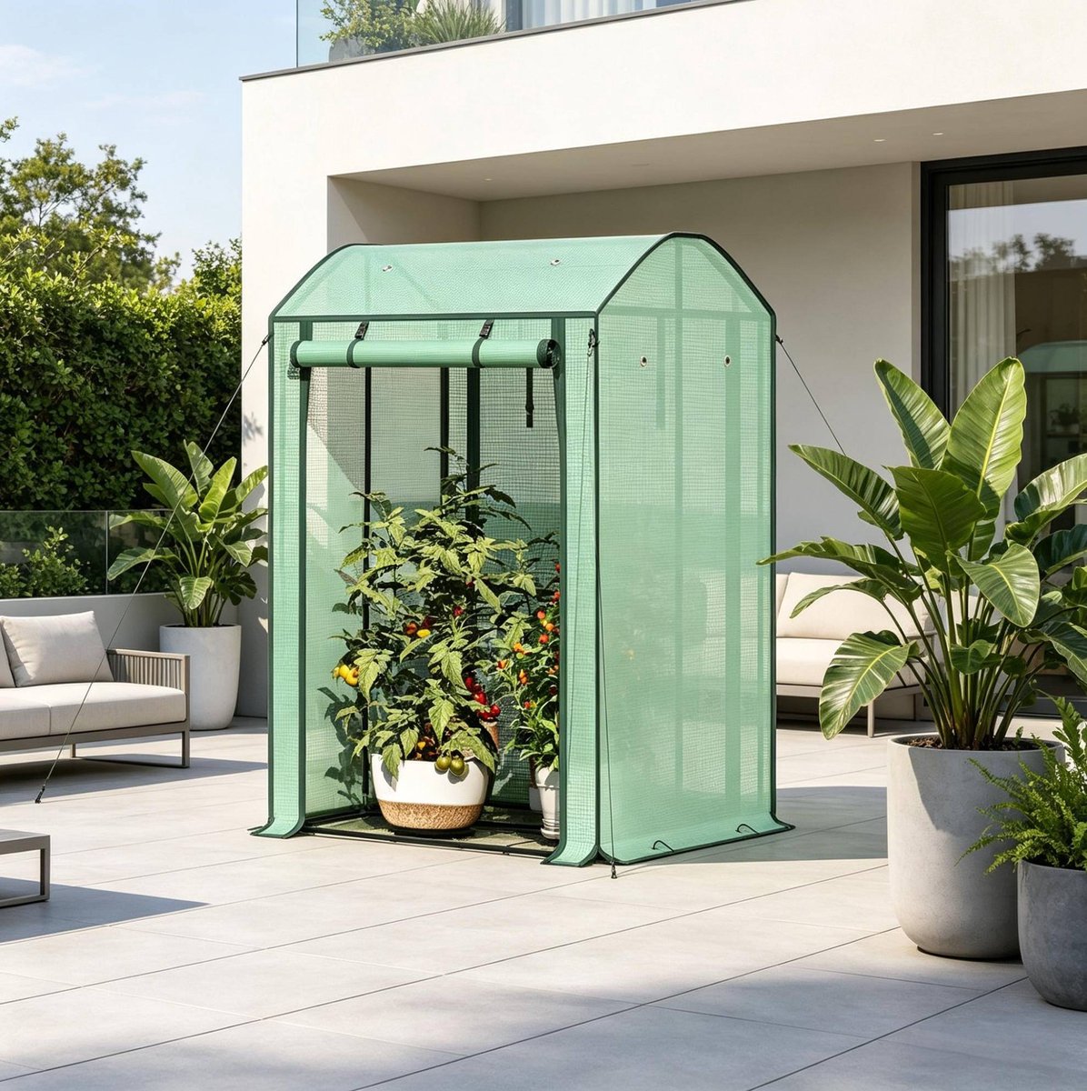Wishdor Balkon kas - Foliekas met rollbare frontdeur en ventilatiegaten - Staal en PE-folie - Voor balkon terras tuin - Groen - 100 x 83 x 150 cm