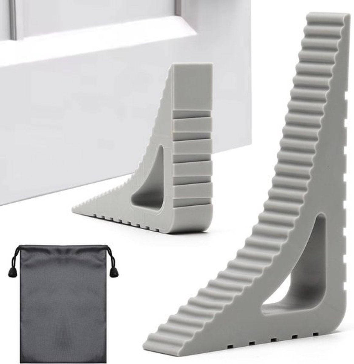 Set van 2 Deurstopper Wiggen van Rubber met Waterdichte Tas - Ideaal voor Ramen en Deuren, Flexibele en Duurzame Oplossing voor Alle Oppervlakken