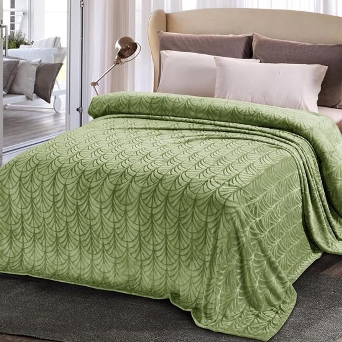Fleece Deken - Spree Plaid - Comfort Verhogend - Zachte Pluizige Touch - 152 x 203 cm - Olijfgroen