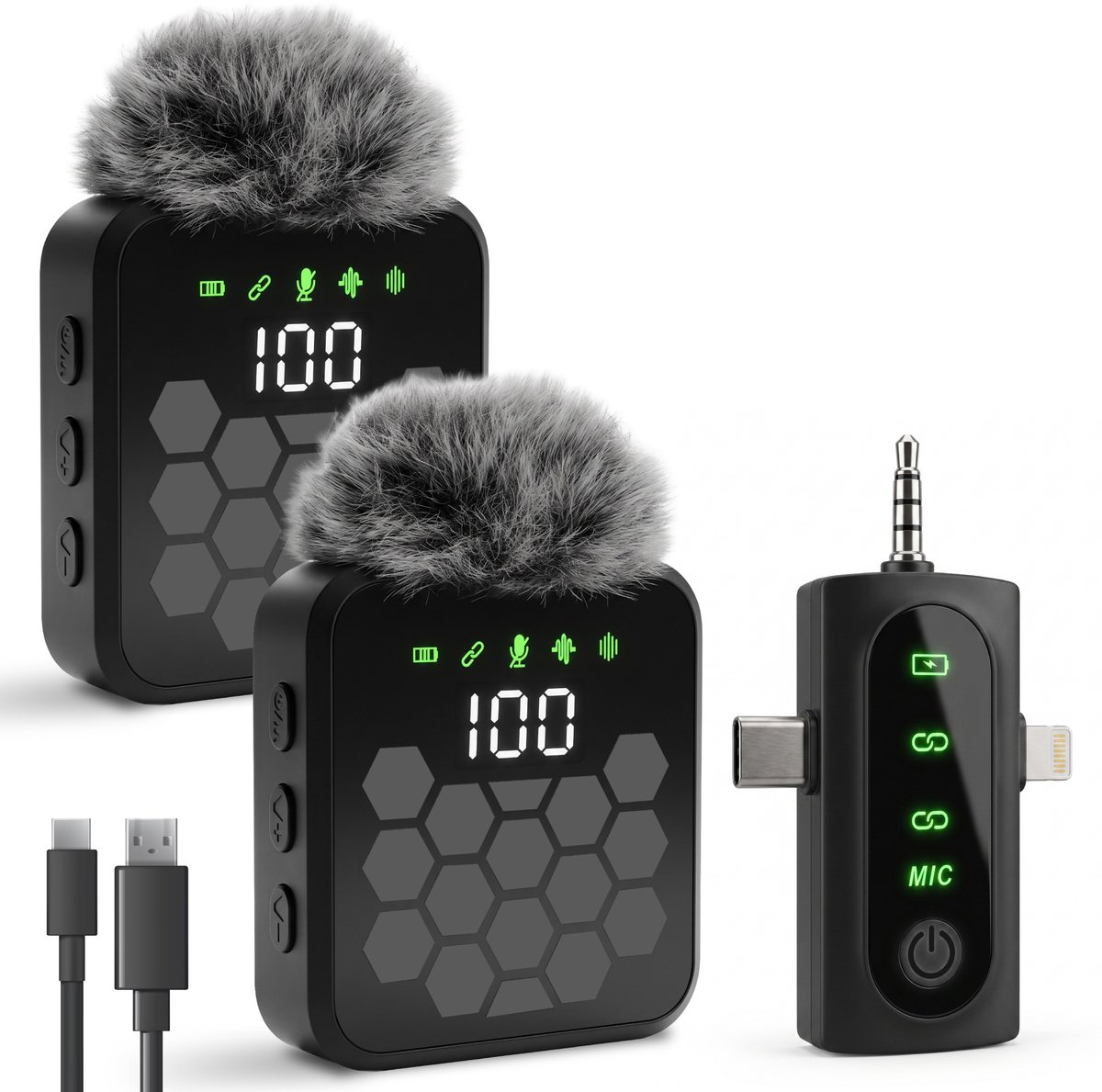 Nuvance Draadloze Microfoon - 2 Stuks - Lavalier Mic - Windshields - Dasspeld - Microfoon Draadloos - USB-C & 8-Pin - Microphone