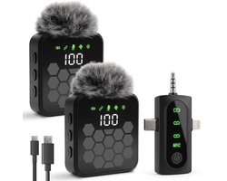 Nuvance Draadloze Microfoon - 2 Stuks - Lavalier Mic - Windshields - Dasspeld - Microfoon Draadloos - USB-C & 8-Pin - Microphone