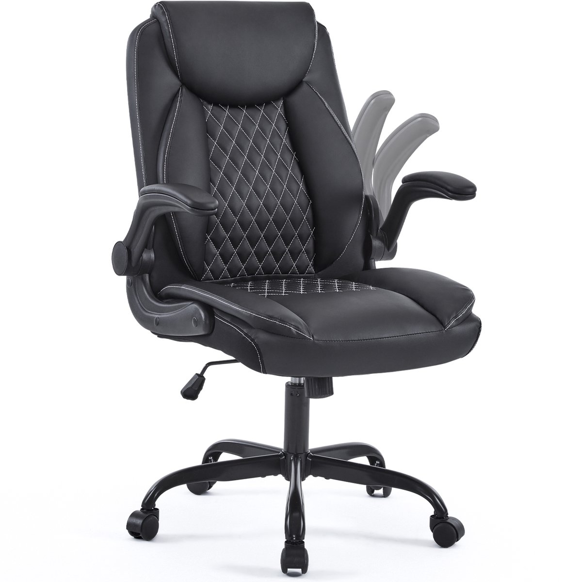 Ropilly Ergonomische Bureaustoel Zwart - Bureaustoel Met Lendensteun - Opklapbare Armleuningen - In Hoogte Verstelbaar - 13,5kg - Kantoor - 64x64x102cm - Zwart