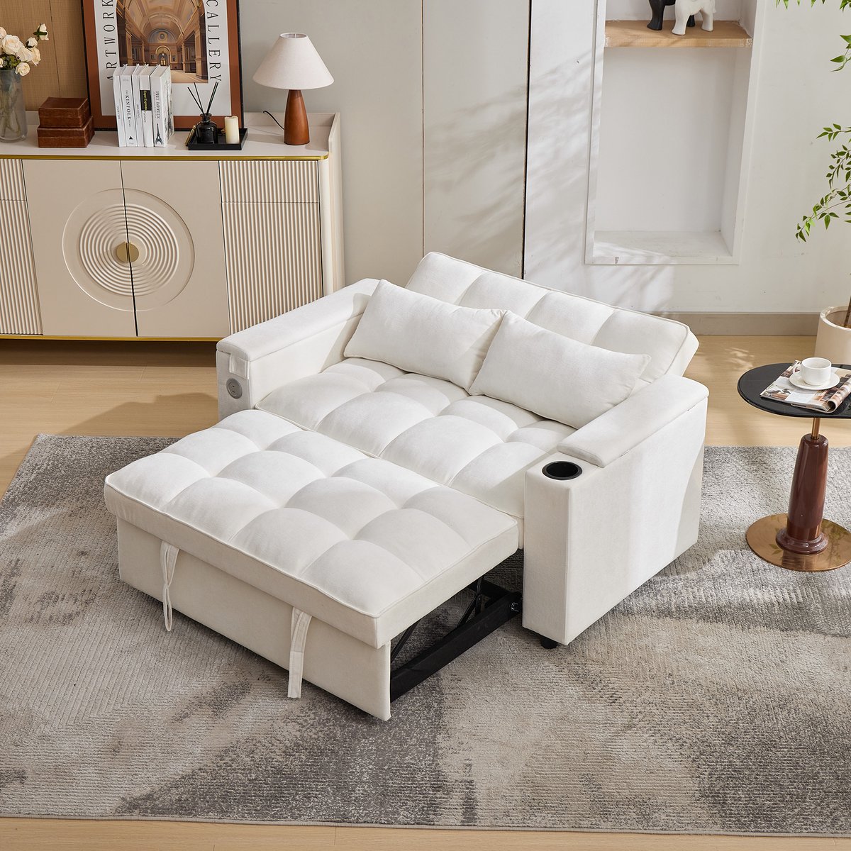 2-zits slaapbank - 140,5 x 74 x 82 cm - met schuimvulling - met slaapfunctie - met verstelbare rugleuning - met opbergruimte - met USB-aansluiting