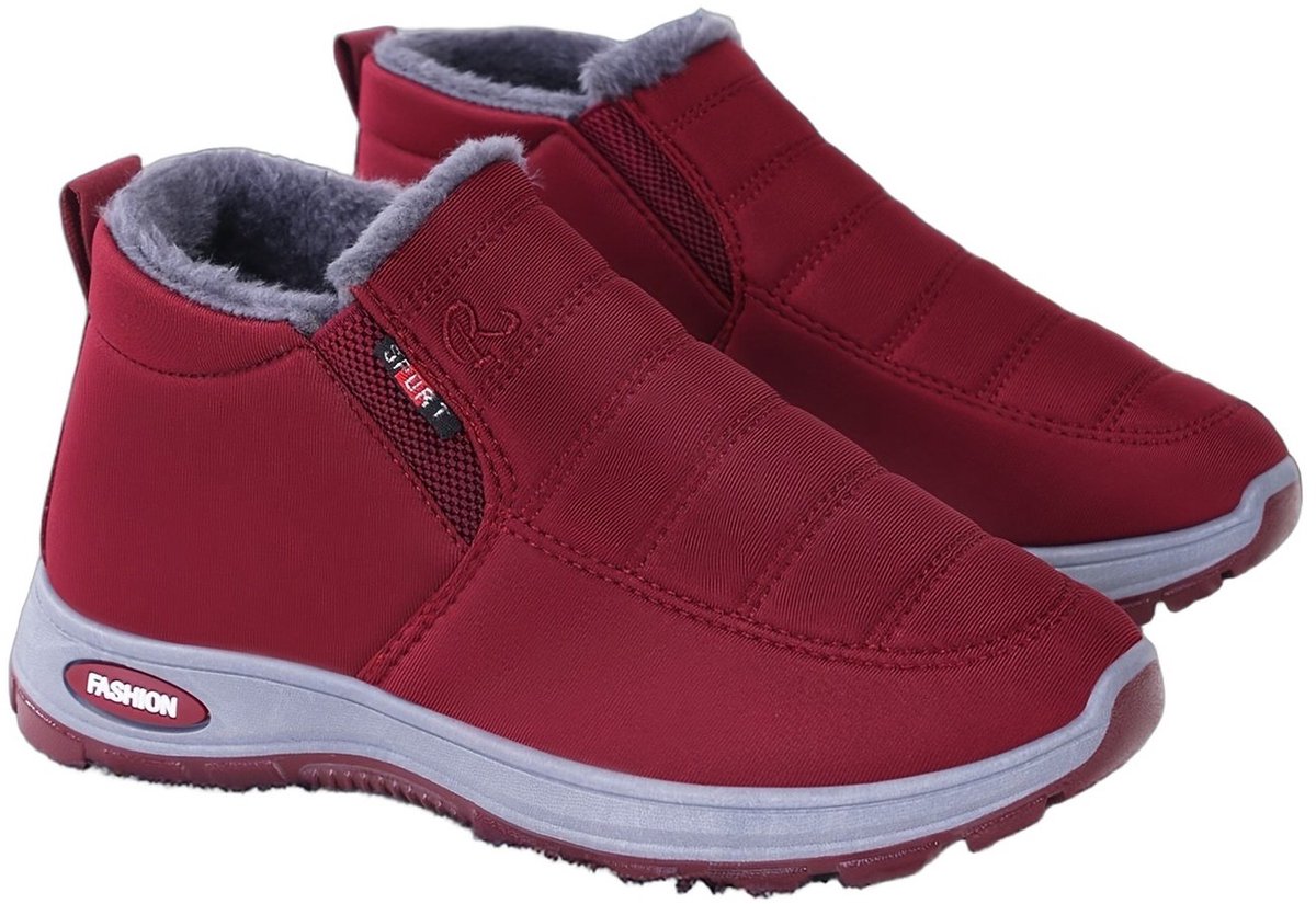 Currero Snowboots Dames Sneeuwlaarzen Dames Winterlaarzen Gevoerde Winterschoenen Waterdicht Antislip Zool Warm Gevoerd Wandellaarzen Winter Rood