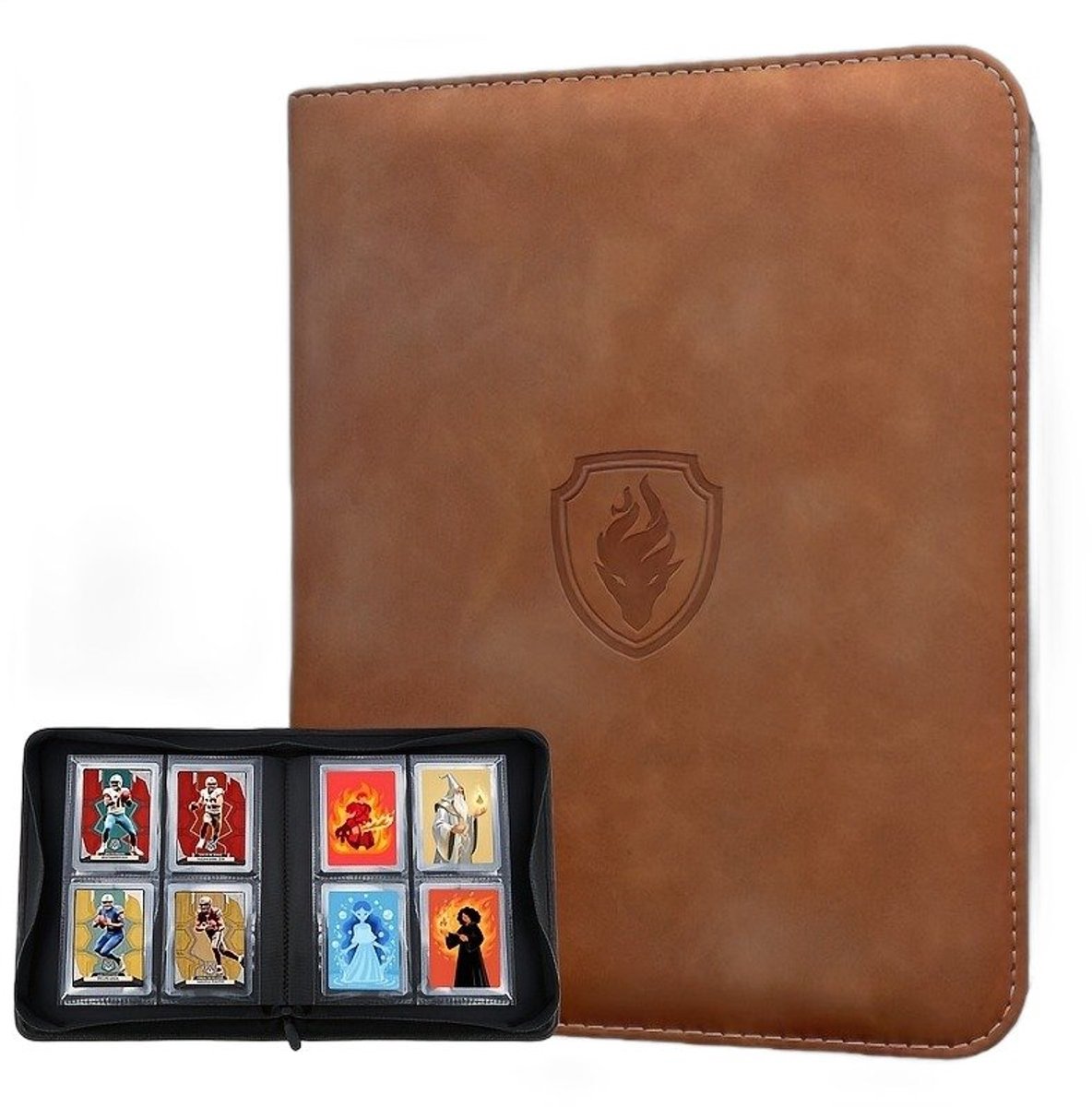 Currero Toploader Binder - Verzamelmap Kaarten - Geschikt voor Pokemon - 4 Pocket - 9 Pocket - 12 Pocket - Trading Card Map - Toploadermap - Bruin