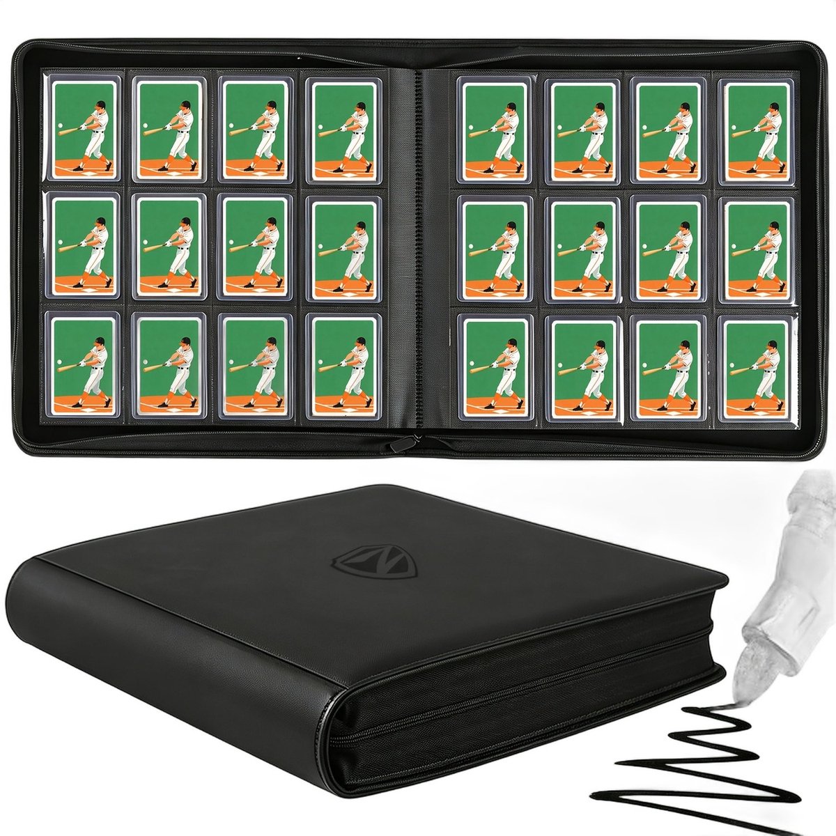 Currero Toploader Binder - Verzamelmap Kaarten - Geschikt voor Pokemon - 4 Pocket - 9 Pocket - 12 Pocket - Trading Card Map - Toploadermap - Zwart - 384 Kaarten