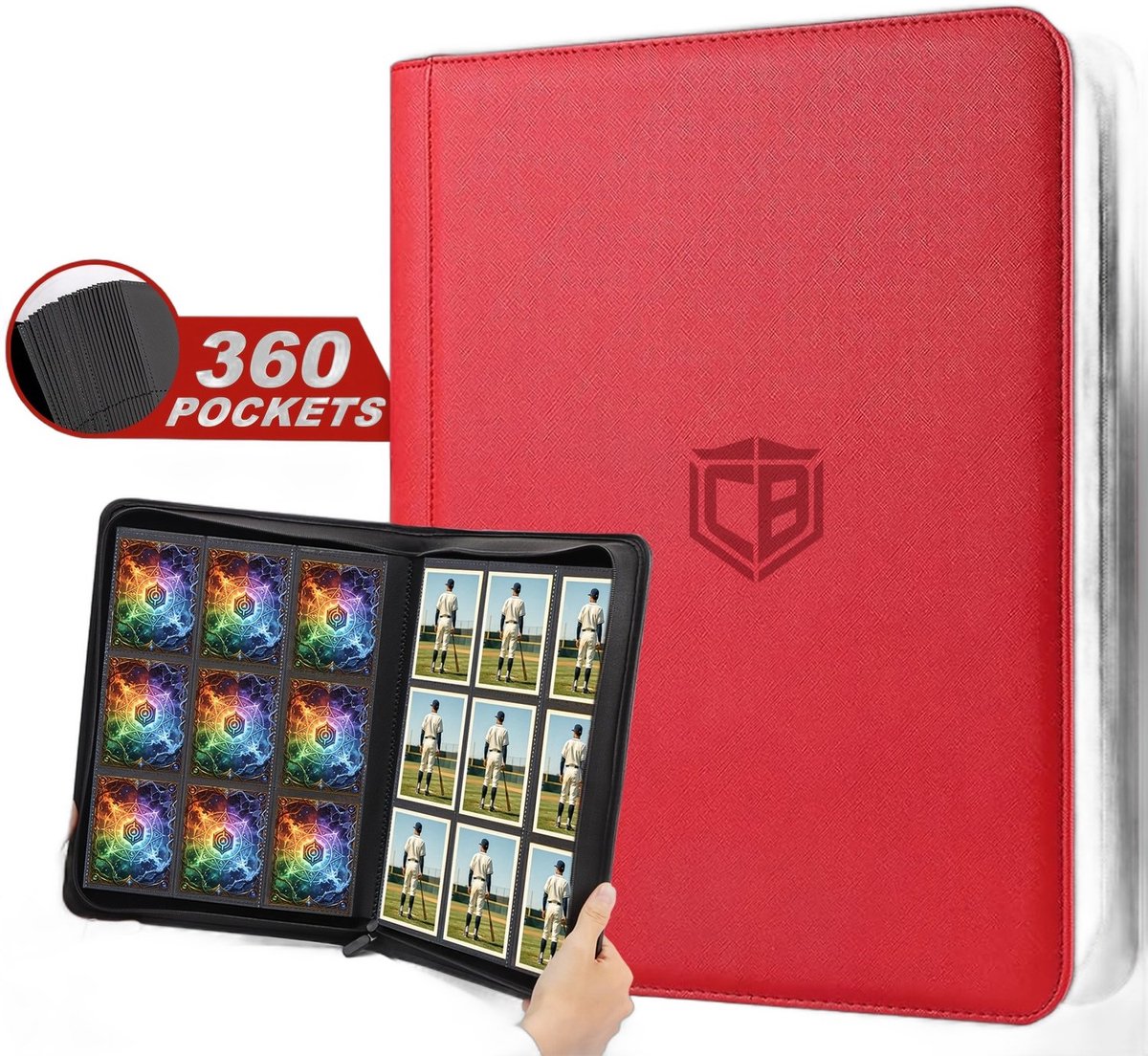Currero Toploader Binder - Verzamelmap Kaarten - Geschikt voor Pokemon - 4 Pocket - 9 Pocket - 12 Pocket - Trading Card Map - Toploadermap - Rood - 360 Kaarten