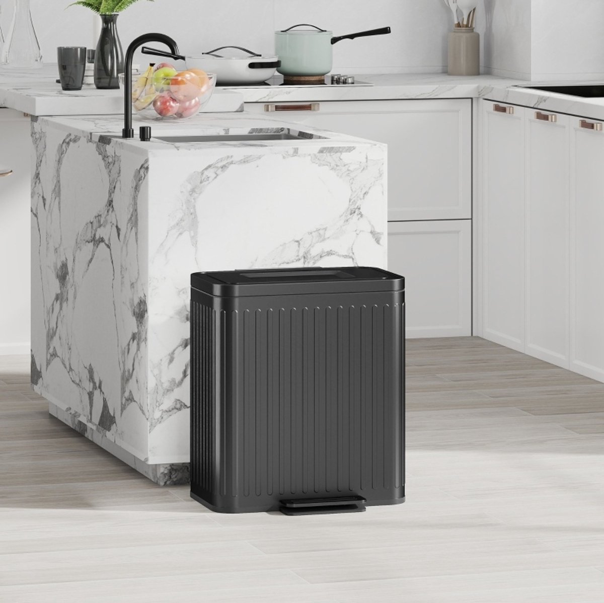 MODFU - Afvalscheidingsprullenbak - Pedaalemmer - Soft-Close - Zwart - 40L