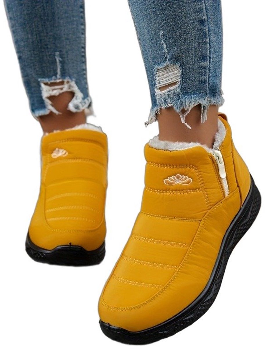 Currero Snowboots Dames Sneeuwlaarzen Dames Winterlaarzen Gevoerde Winterschoenen Waterdicht Antislip Zool Warm Gevoerd Wandellaarzen Winter Geel