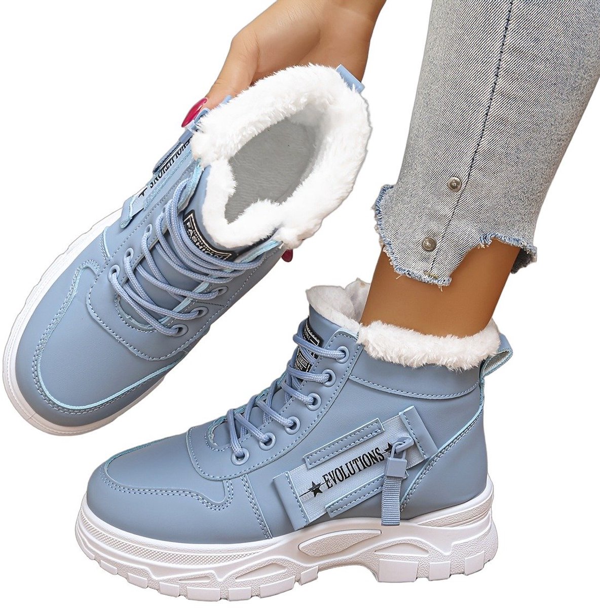 Currero Snowboots Dames Sneeuwlaarzen Dames Winterlaarzen Gevoerde Winterschoenen Waterdicht Antislip Zool Warm Gevoerd Wandellaarzen Winter Hemelsblauw