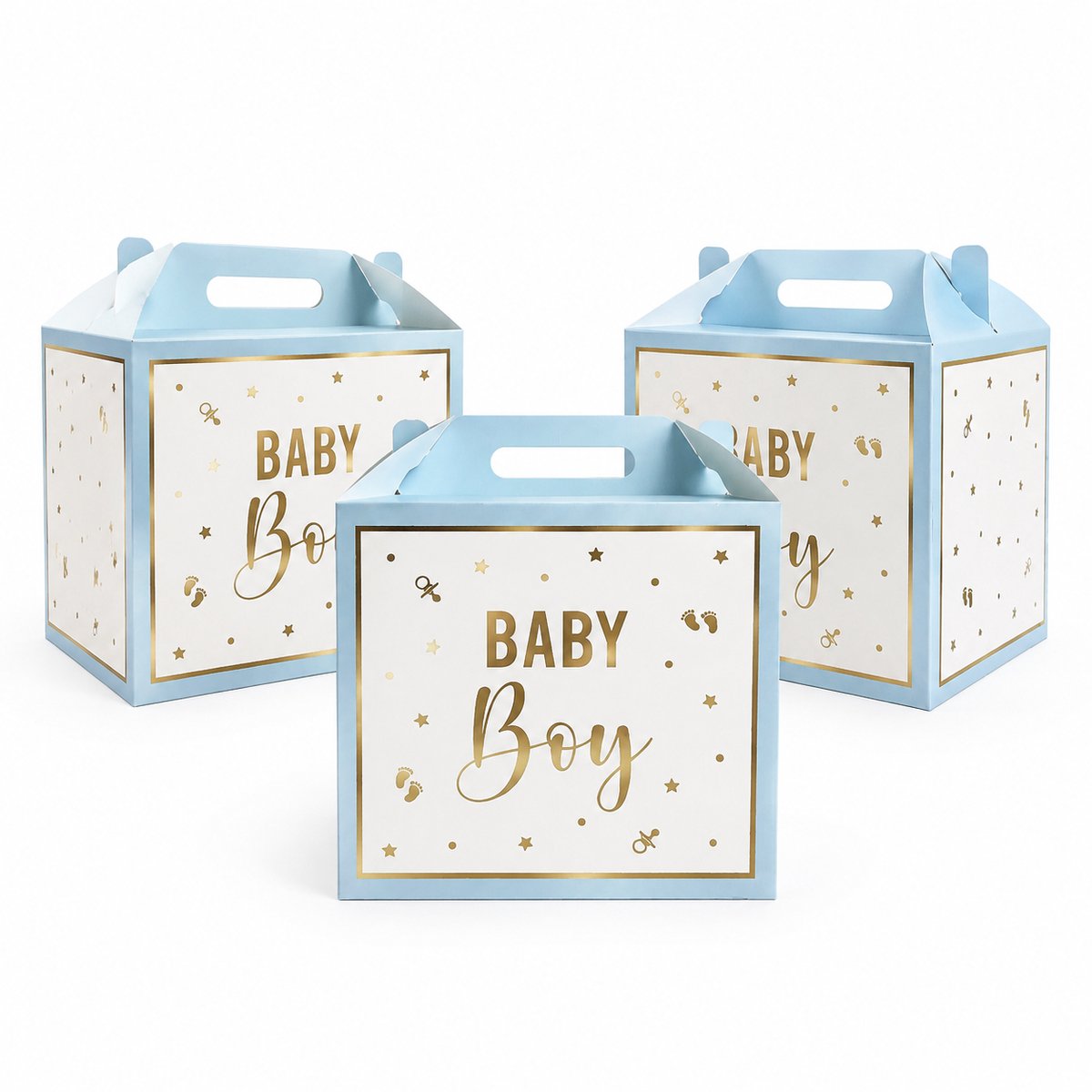 Cadeaudoos Baby Jongen – Geschenkdoos Geboorte – Kraamcadeau Verpakking – Babyshower Giftbox – Blauw – 3 stuks – 12 cm x 12 cm