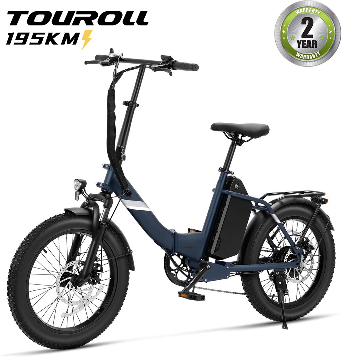 Touroll S3 Pro Opvouwbare Fatbike | 20"x3.0" Banden | 1296Wh Verwisselbare Accu | 195 km Actieradius | 50 Nm Motor | Voorvorkvering | Shimano 7 Versnellingen | E-Bike, Blauw