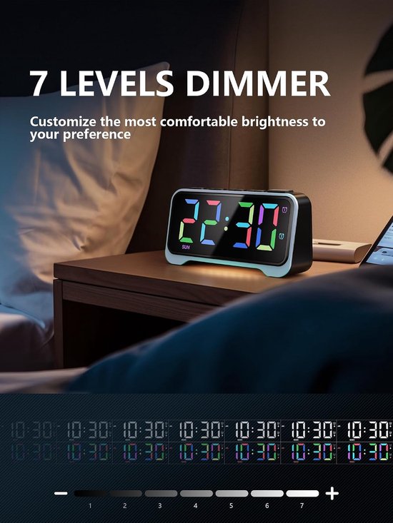 Digitale Wekker - LED Klok - Wakker Worden - Dynamische Kleuren - Groot Display - Zwart — afbeelding 5