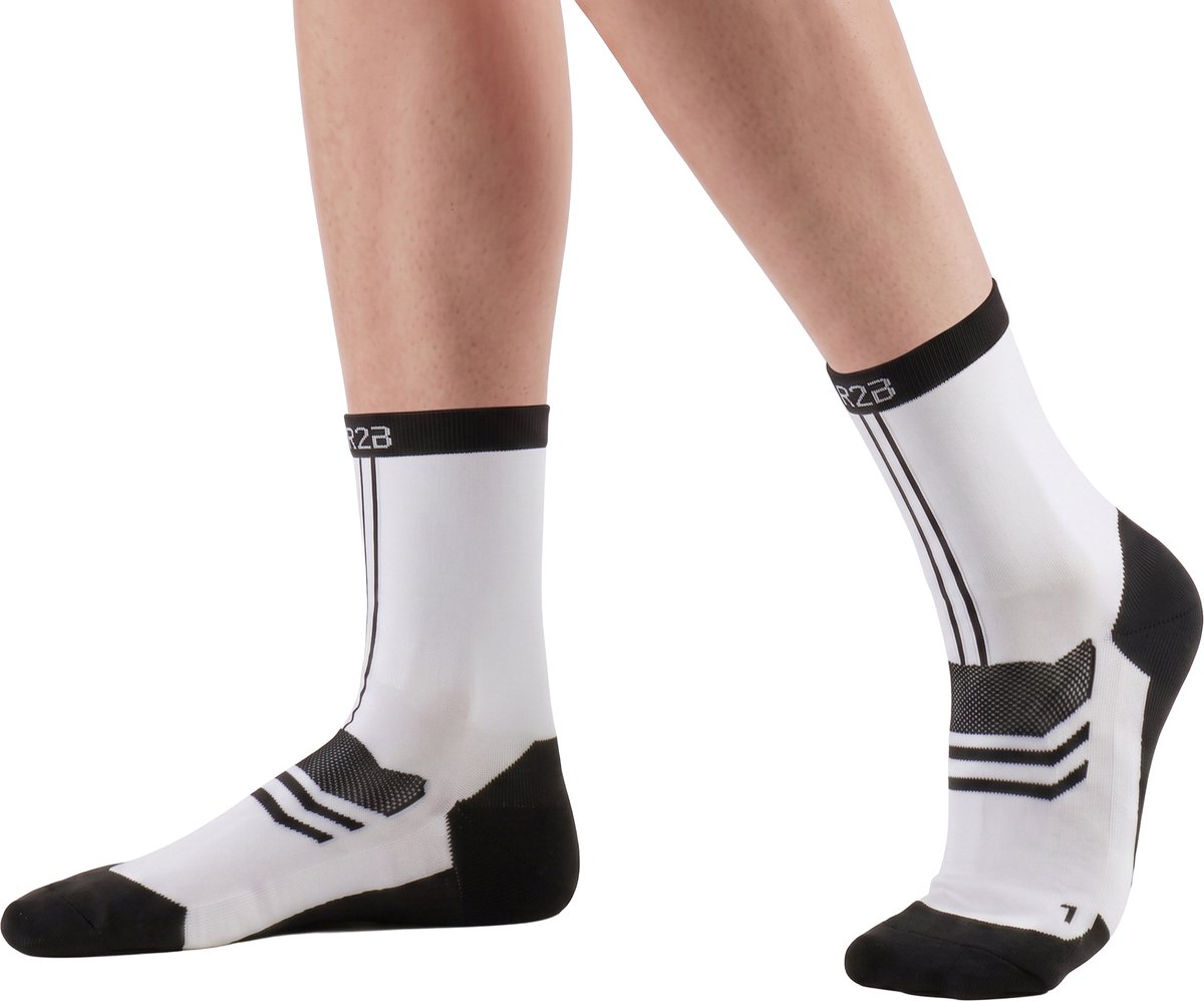 R2B Sport Compressiesokken Dames/Heren - Maat L (Schoenmaat 42-47) - Sportsokken - Compressie Sokken Hardlopen - Hardloopsokken Kort - Enkelsokken Wit/Zwart