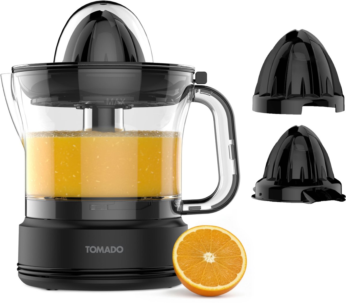 Tomado TJC4003B Citruspers - Elektrische citruspers - Citroenpers - Sinaasappelpers - Inclusief 2 perskegels - 700 ml - Instelbaar pulpfilter