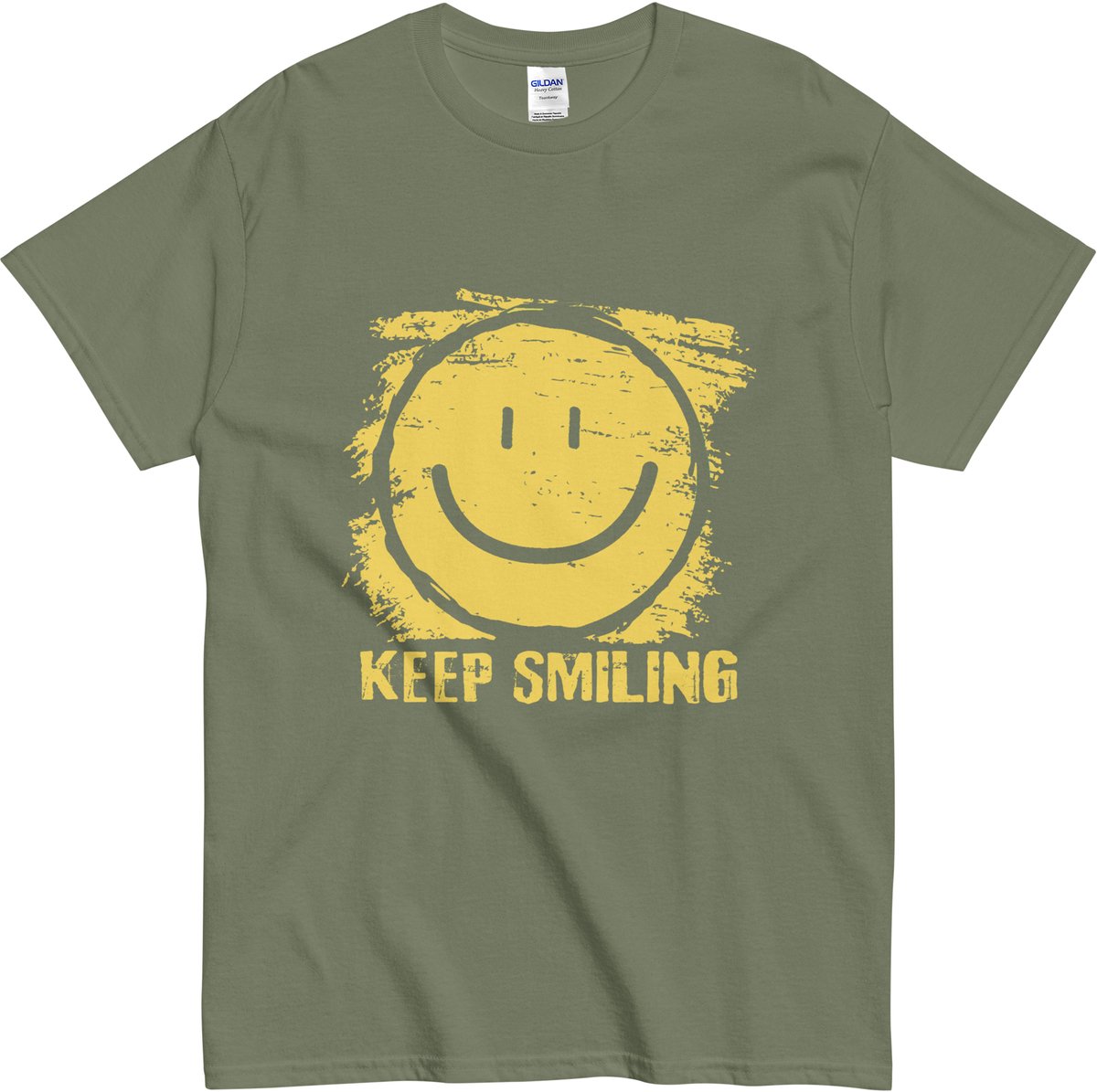 T Shirt Grunge Smiley en Tekst Keep Smiling - Heren en Dames - Khaki Groen - XL