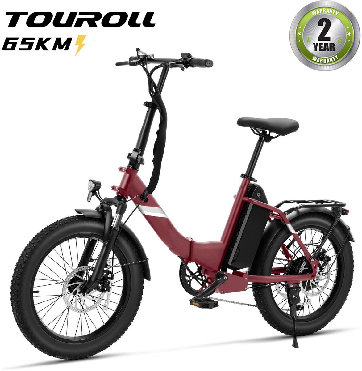 Touroll S3 Elektrische Fiets | Opvouwbare Fatbike | 20"x3.0" Banden | 468Wh Verwijderbare Accu | 65 km Actieradius | 40 Nm Motor | Lage Instap | Schijfremmen | Shimano 7 Versnellingen, Rood