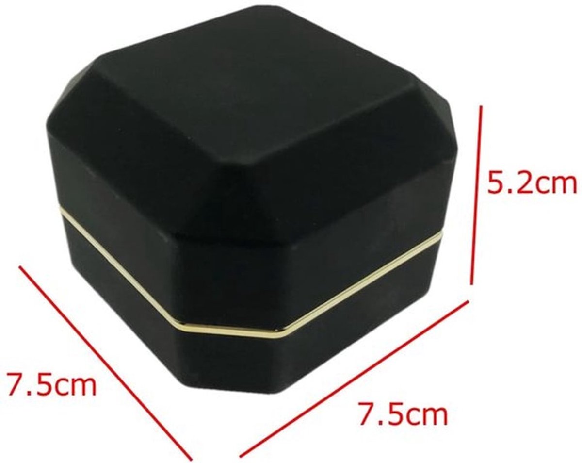 - Fluwelen ringendoos - LED-licht - Compact formaat - Trouwringhouder - Juwelen display - Perfect voor aanzoek - Zwart