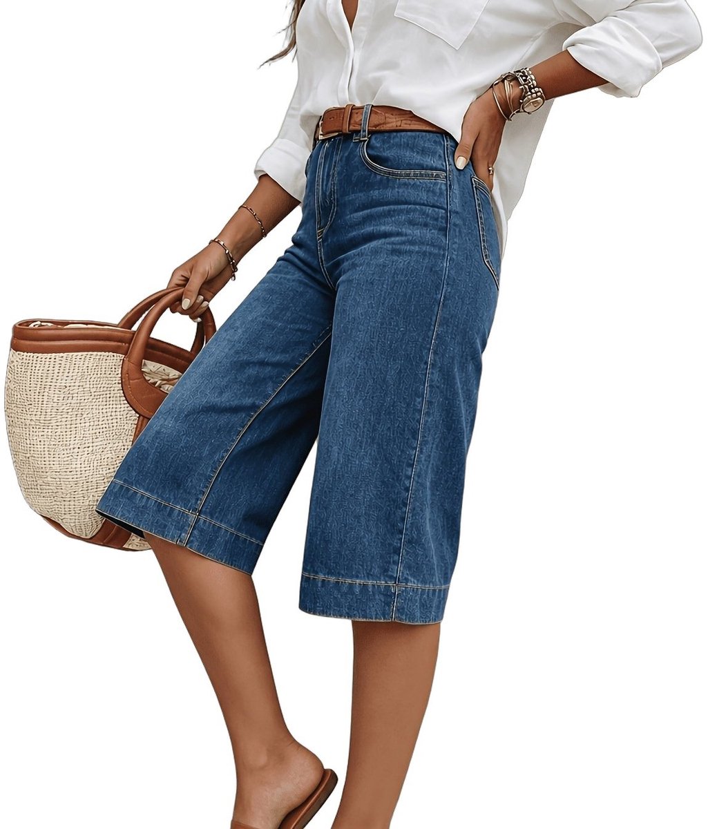 Currero Jorts Dames Jeans Short Korte Spijkerbroek Baggy Fit – Cargo Short Zomer Grote Maten Diepblauw