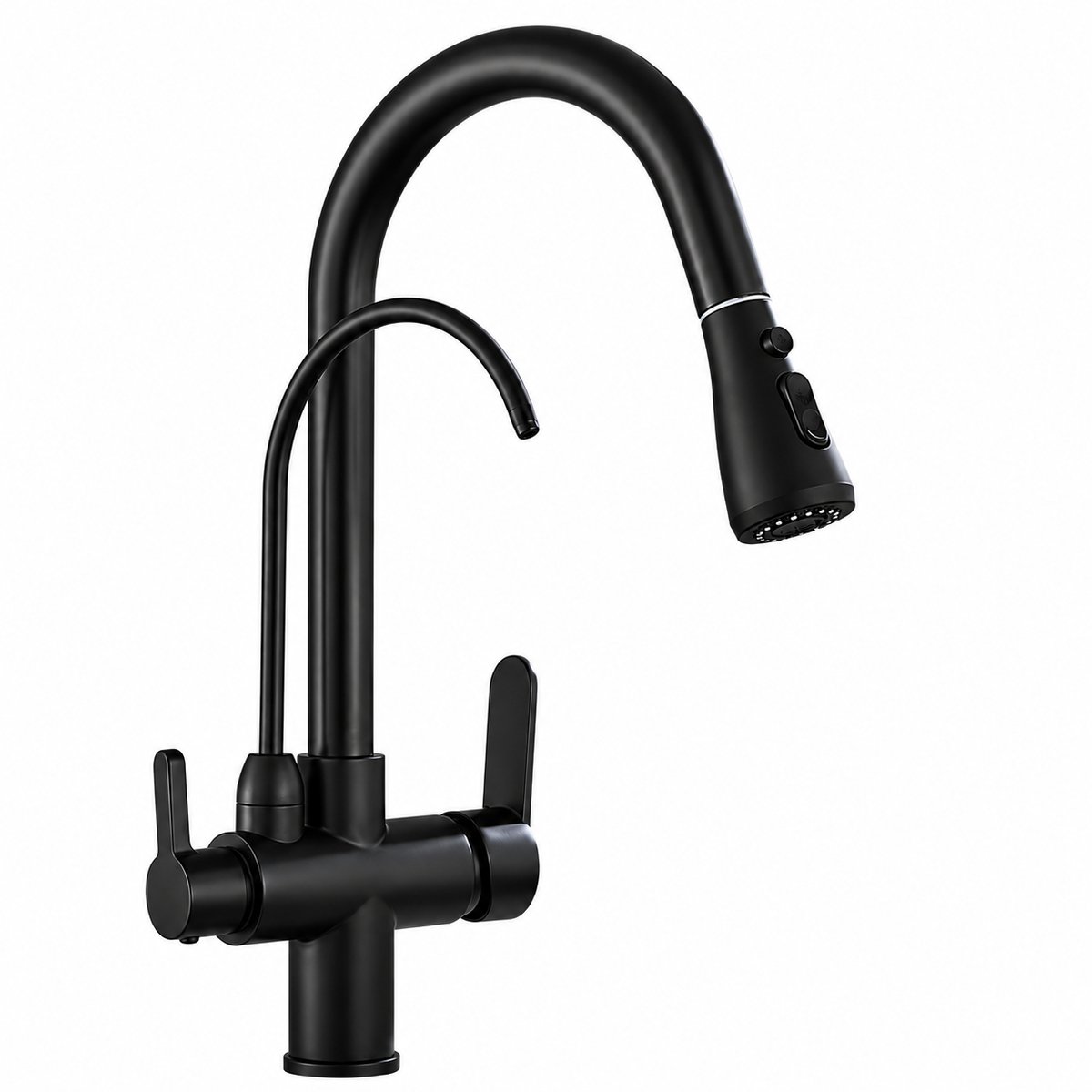 DPLUNIQ Kraan - Keukenkraan - Waterfilter - Wastafelkraan - Multifunctioneel - 360° Draaibaar - 3 Waterleidingen - Messing - Zwart