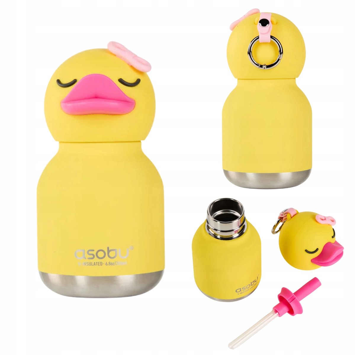 Asobu Mini Bestie Ducky Drinkfles Thermofles 200 ml - Asobu MINI Besties – Schattige mini thermosfles 200 ml – Dieren drinkfles – BPA-vrij – To go – Cadeautip
