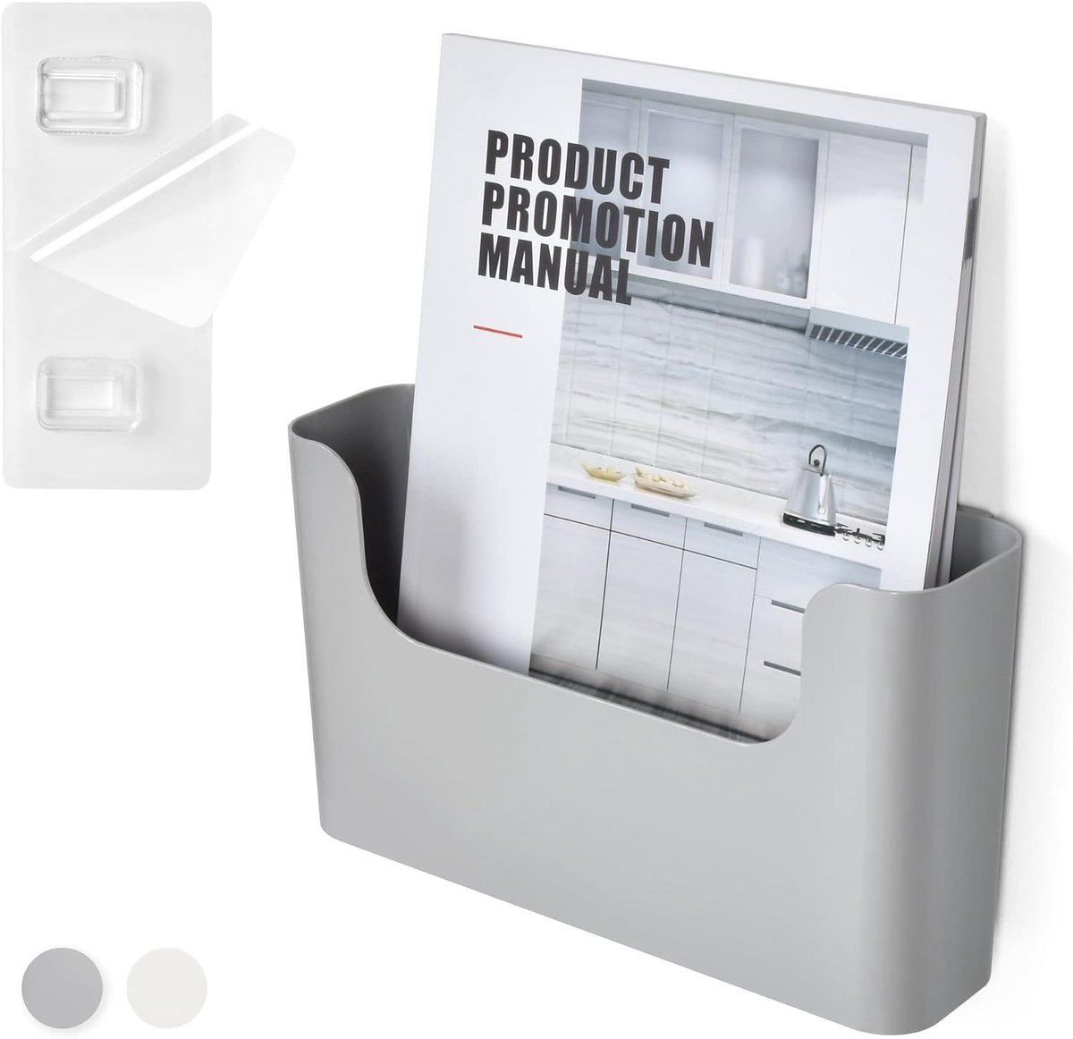 Zelfklevende wandhouder voor tijdschriften en documenten, enkele pocket, grijs
