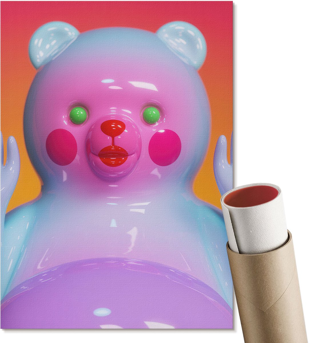 Coloray Polycanvas Wandposter - Kleurrijke Teddybeer, Illustratie - A4 - Roze Poster - Rechthoek - Wandkunstwerk - Woonkamer, Slaapkamer, Kantoor - Popcultuur