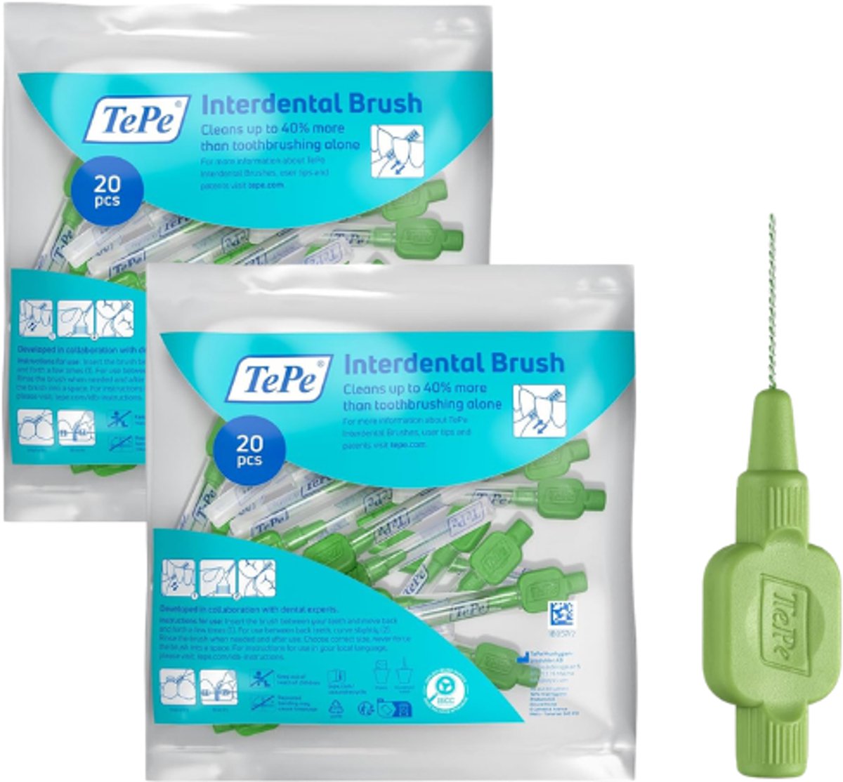 TePe Ragers Origineel 0,8 mm Groen - 2 x 20 stuks - Voordeelverpakking