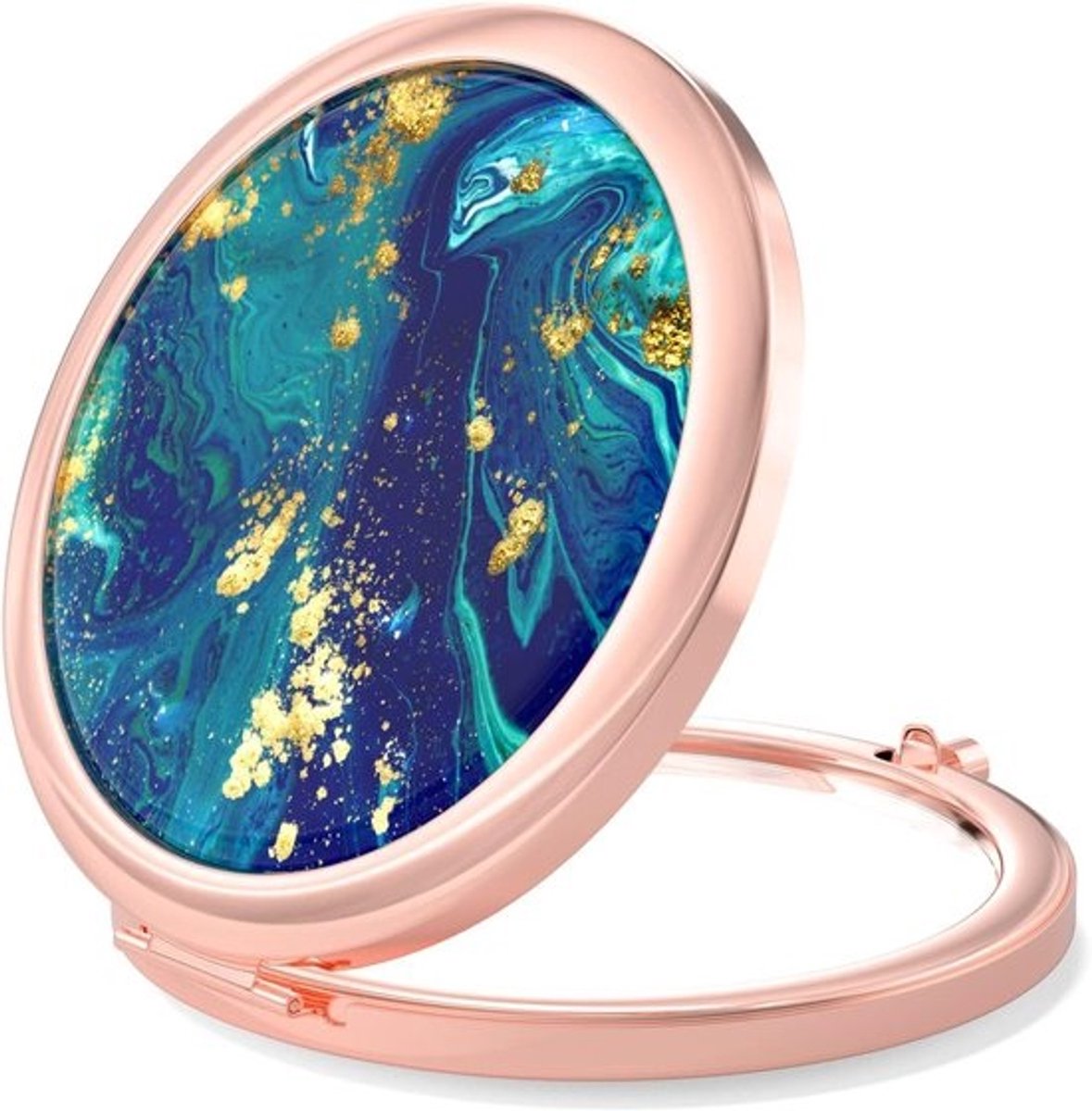 Compacte spiegel - Make-up spiegel - Voor op zak - Dubbele vergroting - 275 inch - Ocean Teal Marmer