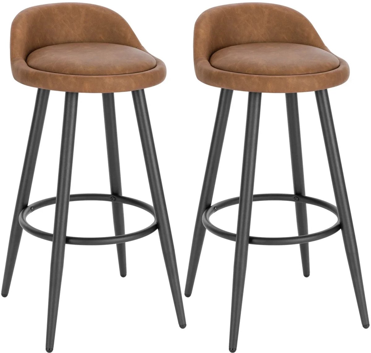 Klarven Barkrukken Leer bruin - Barkrukken Set van 2 - Barkrukken met Rugleuning - Bar Stool - Voetsteun, Draagvermogen 120 kg - B75xd40xh25cm
