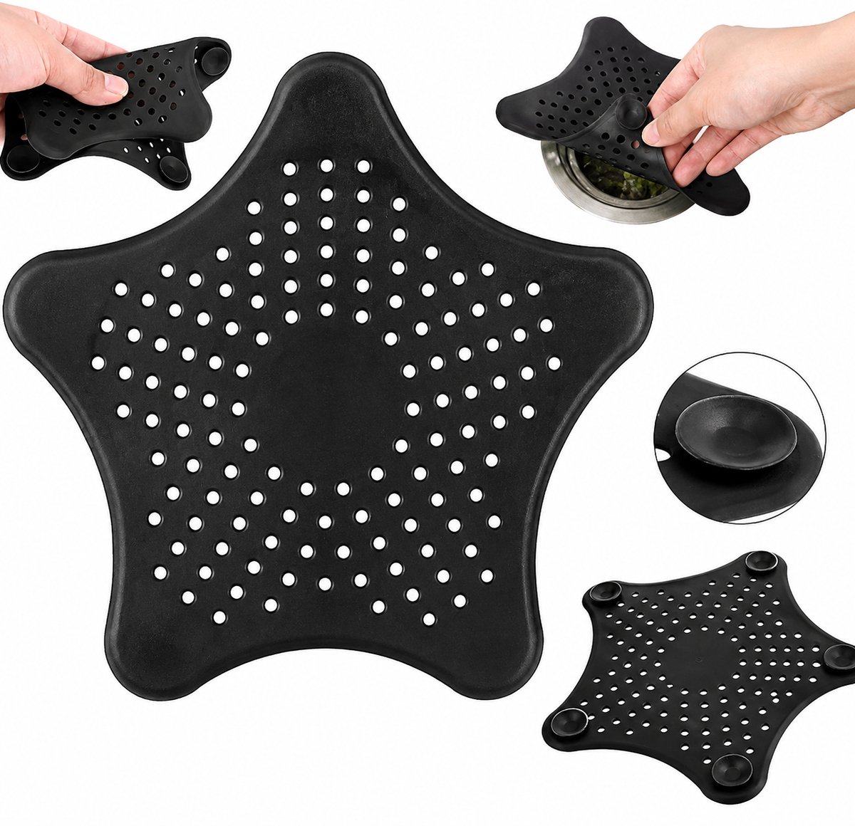 Silicone Afvoerstop - Afvoerplug - Anti Haar Afvoerstop - 1 Stuk - Zwart