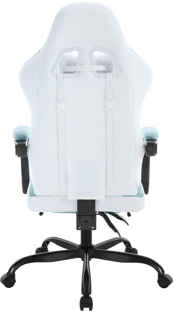 Klarven® Gamingstoel Wit + blauw - Ergonomische Stoel Met Massage Lumbaalsteun En Usb - Ademend Mesh, Verstelbare Hoofdsteun, Draagvermogen Tot 150 Kg - B 70 x D 70 x H 127 cm