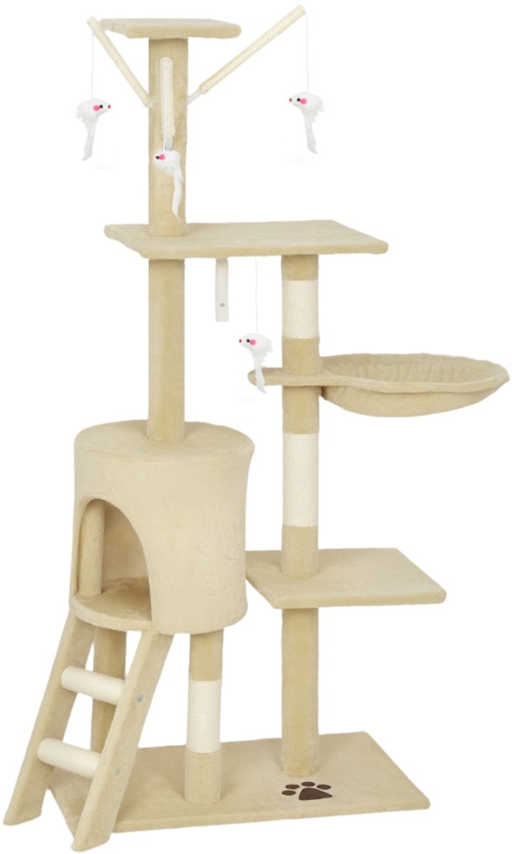 Krabpaal voor katten, 60x35x134 cm, beige, spaanplaat, kattenboom/kattenbed. Stevig en duurzaam, zacht en comfortabel, geschikt voor katten met een gewicht van ongeveer 5 kg of minder.
