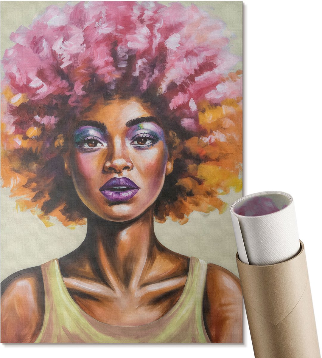 Coloray Polycanvas Wandposter - Afro-Amerikaanse Porter, Schilderen - A4 - Roze Kunst - Rechthoek - Interieurdecoratie - Woonkamer, Slaapkamer, Kantoor - Expressief