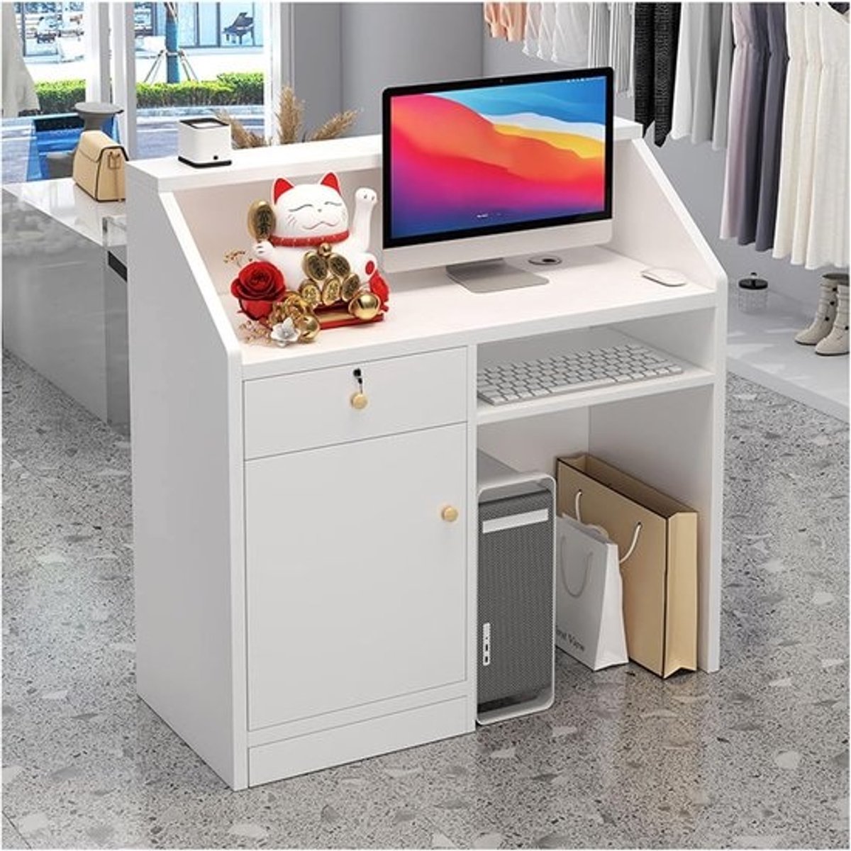 Receptie Balie - Kassa Meubel - Winkel Ontvangst - Verdikt Bord Ruim - 31.5x15.7x35.4" - Wit