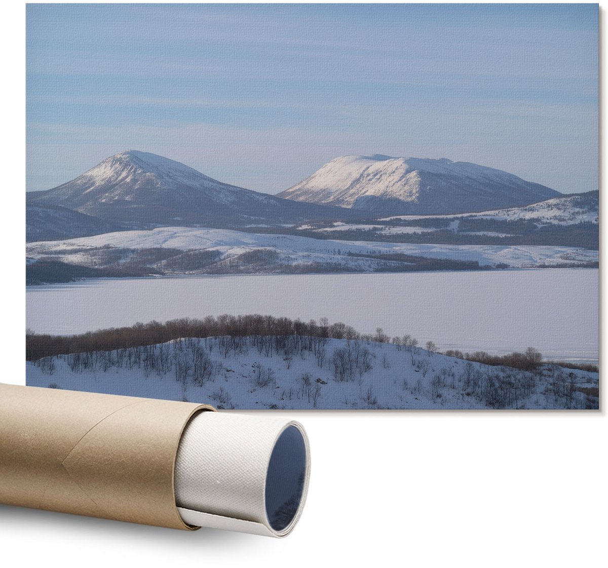 Coloray Polycanvas Wandposter – Winterse Bergen, Wit – A1 – Bruin Patroon – Rechthoek – Canvas Wandposter – Kantoor – Expressief