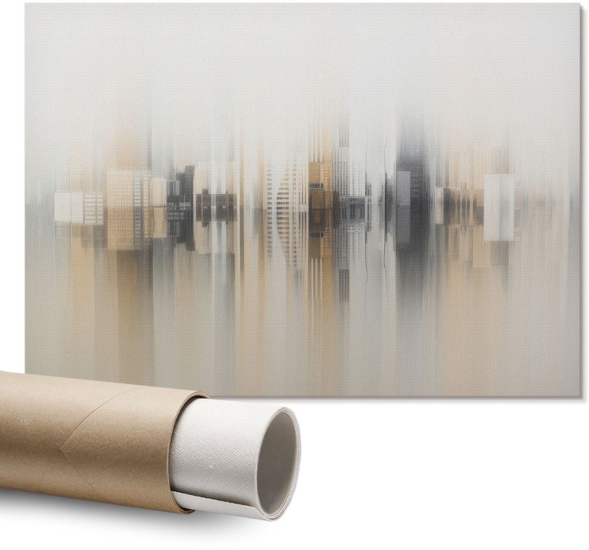 Coloray Polycanvas Wandposter – Geschilderde Abstractie, Wit – A1 – Oranje Illustratie – Rechthoek – Wandkunst – Woonkamer – Modern