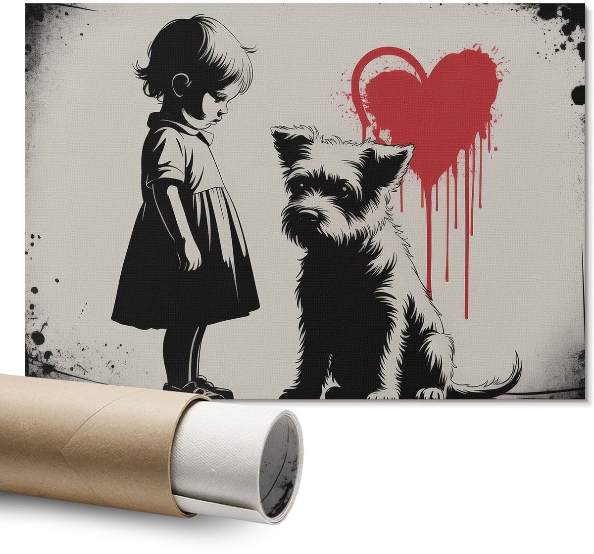 Coloray Polycanvas Wandposter – Kind En Hond, Zwart-Wit – A1 – Zwart-Wit Motief – Rechthoek – Decoratieve Wandposter – Slaapkamer – Modern