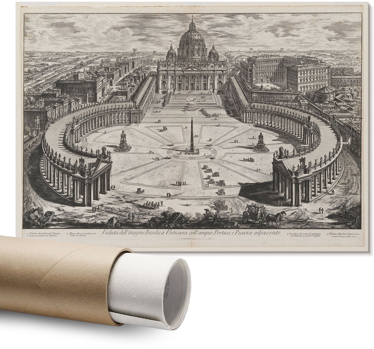 Coloray Polycanvas Wandposter – Vaticaanse Binnenplaats, Zwart – A1 – Blauw Wanddecoratie – Rechthoek – Canvas Wandposter – Slaapkamer – Klassiek