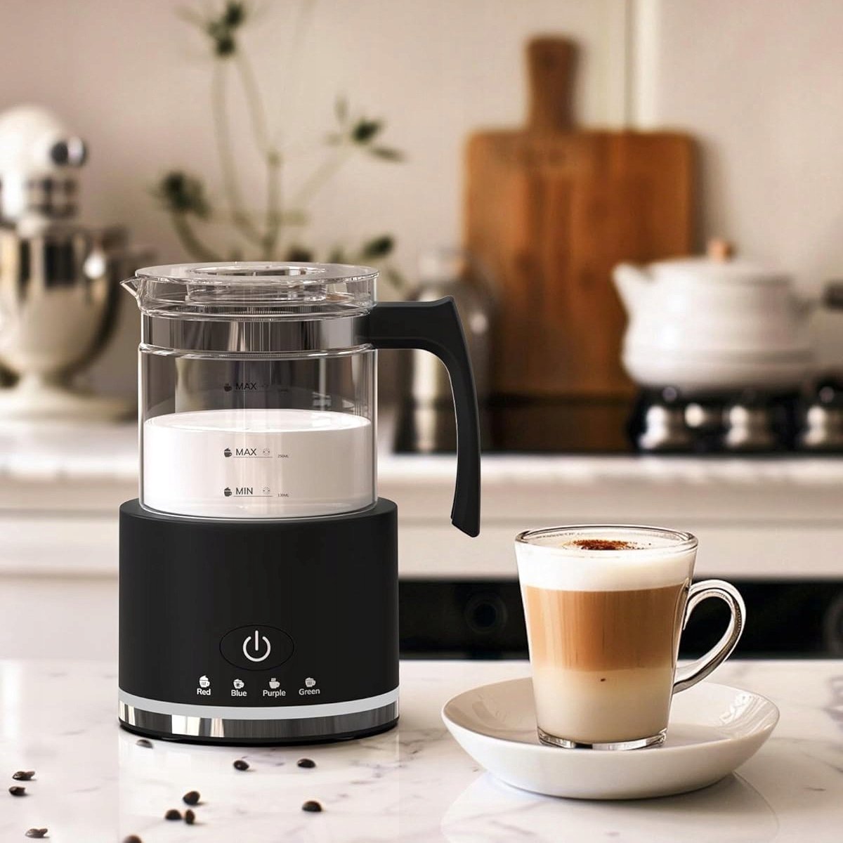 Glazen Melkopschuimer - Elektrische Melkopschuimer - Vaatwasserbestendig - 500 ml - Warm & Koud Schuim - 4 Standen - Automatische Uitschakeling - Milk Frother - Voor Latte & Cappuccino & Macchiato - Zwart — cadeau in Kookcadeaus - foto 2