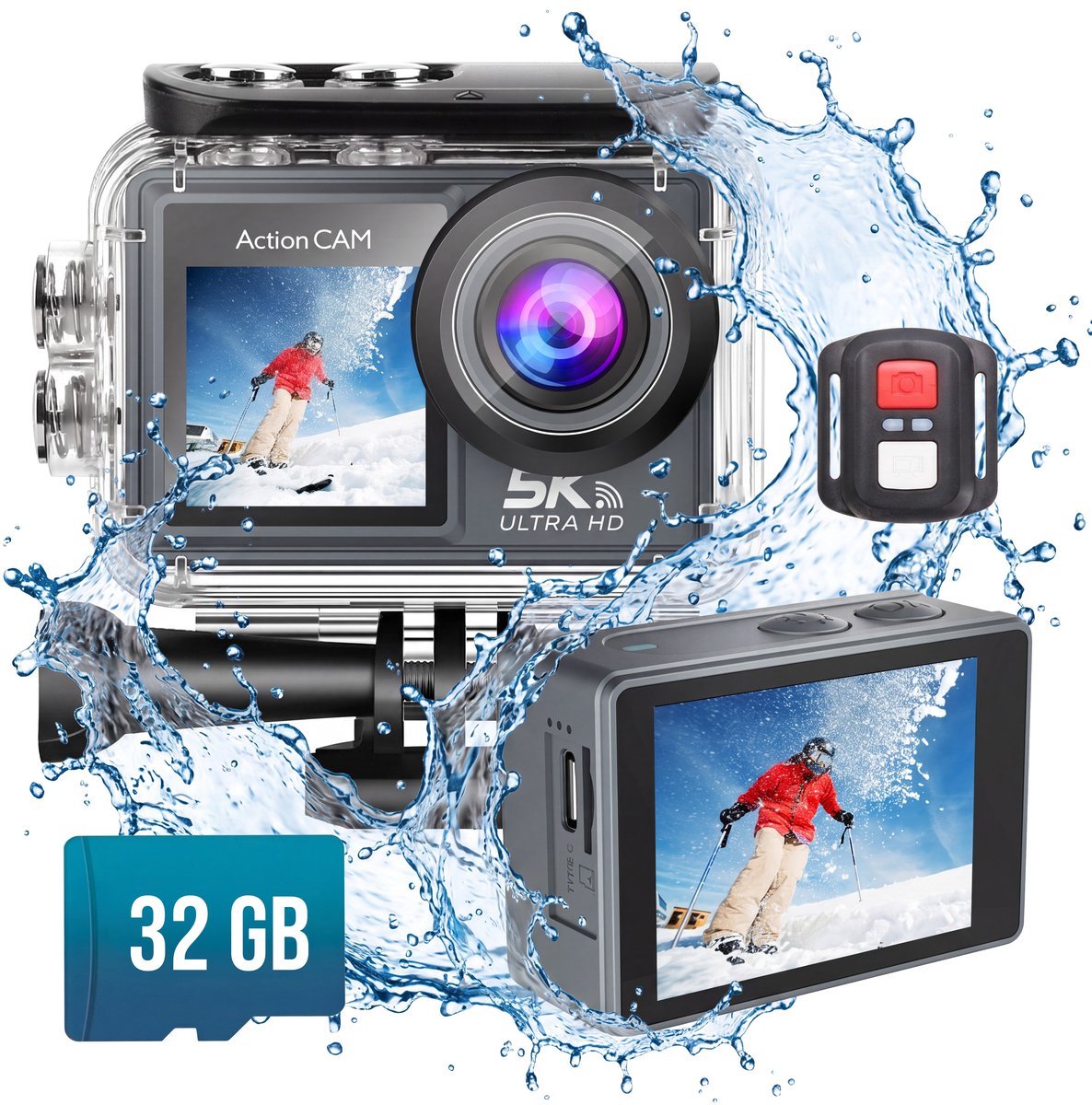 Digisand Action Camera 5K - 50MP - 60FPS - WiFi - Onderwatercamera - 30M - Beeldstabilisatie - Incl. 128GB SD - Geschikt Voor Go Pro Accessoires