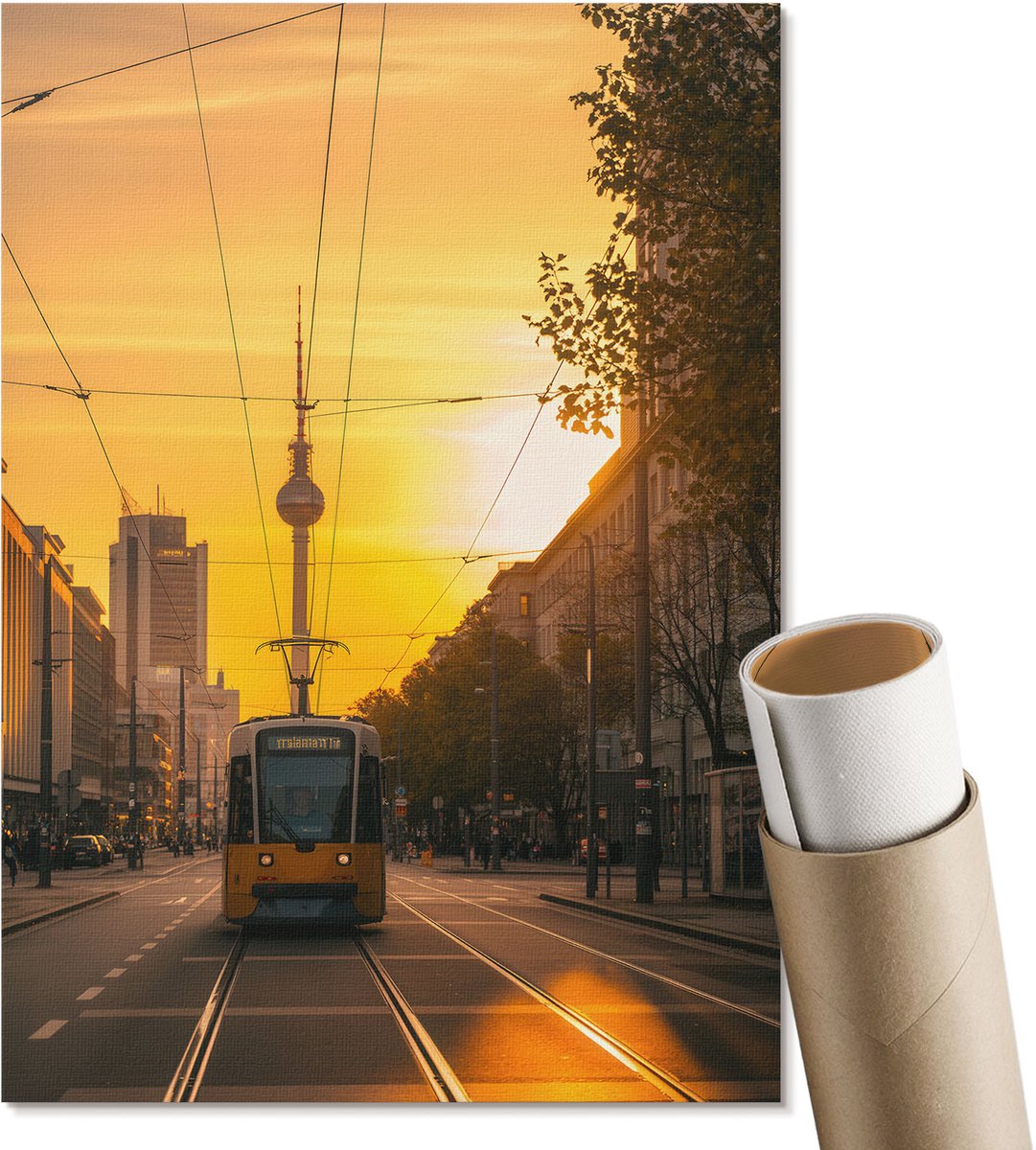 Coloray Canvas Poster Polycanvas - Stadstram, Fotografie - A4 - Geel Patroon - Rechthoek - Muurdecoratie - Woonkamer, Slaapkamer, Kantoor - Modern