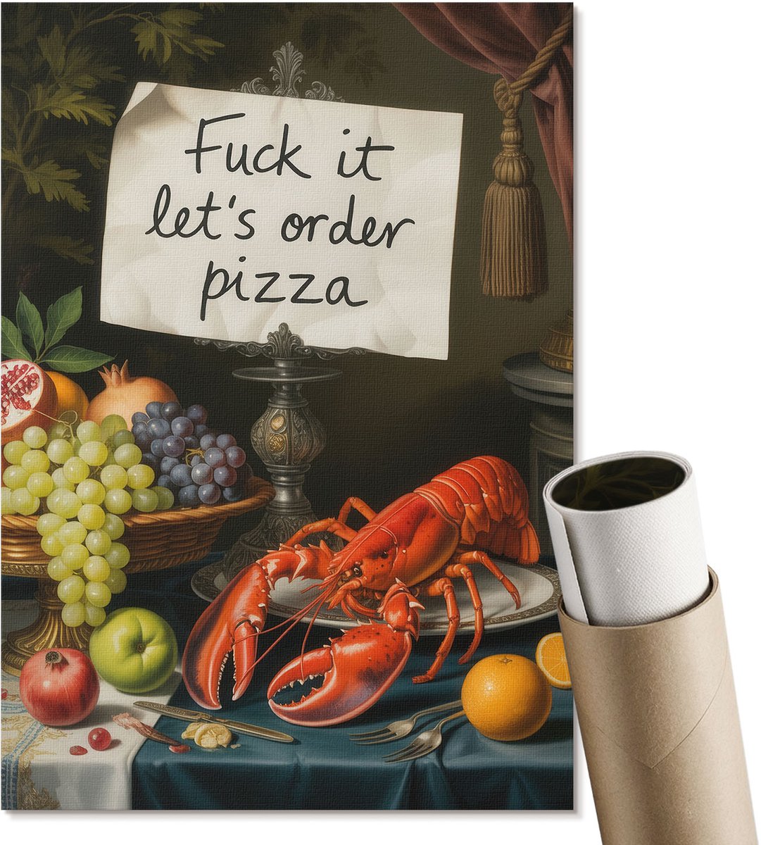 Coloray Polycanvas Wandposter - Een Tafel Met Eten, Schilderen - A4 - Rood Poster - Rechthoek - Muurkunst - Woonkamer, Slaapkamer, Kantoor - Klassiek