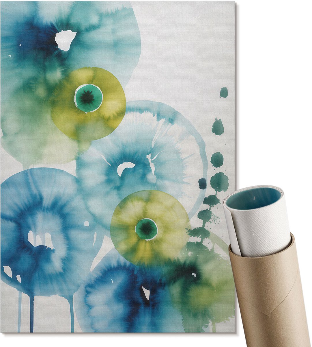 Coloray Polycanvas Wandposter - Kleurrijke Vlekken, Waterverf - A4 - Blauw Design - Rechthoek - Interieurdecoratie - Woonkamer, Slaapkamer, Kantoor - Expressief