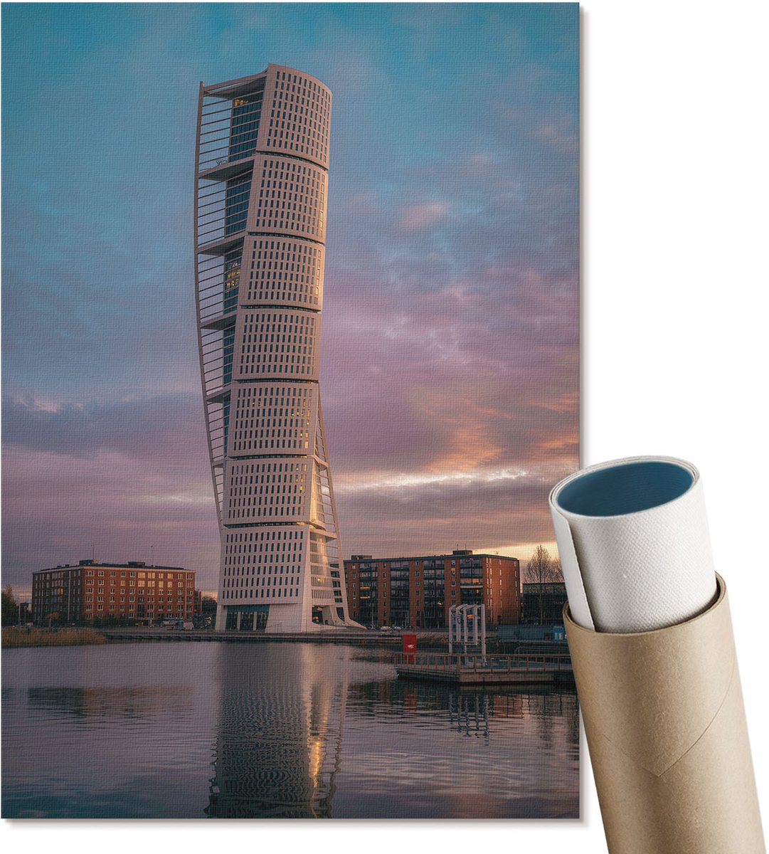Coloray Polycanvas Poster - Gedraaide Toren, Fotografie - A4 - Blauw Design - Rechthoek - Decoratieve poster - Woonkamer, Slaapkamer, Kantoor - Modern