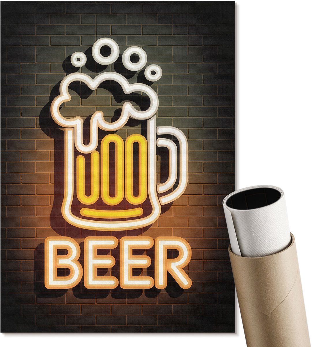 Coloray Polycanvas Wandposter - Neonbier, Typografie - A4 - Geel Wanddecoratie - Rechthoek - Muurkunst - Woonkamer, Slaapkamer, Kantoor - Popcultuur