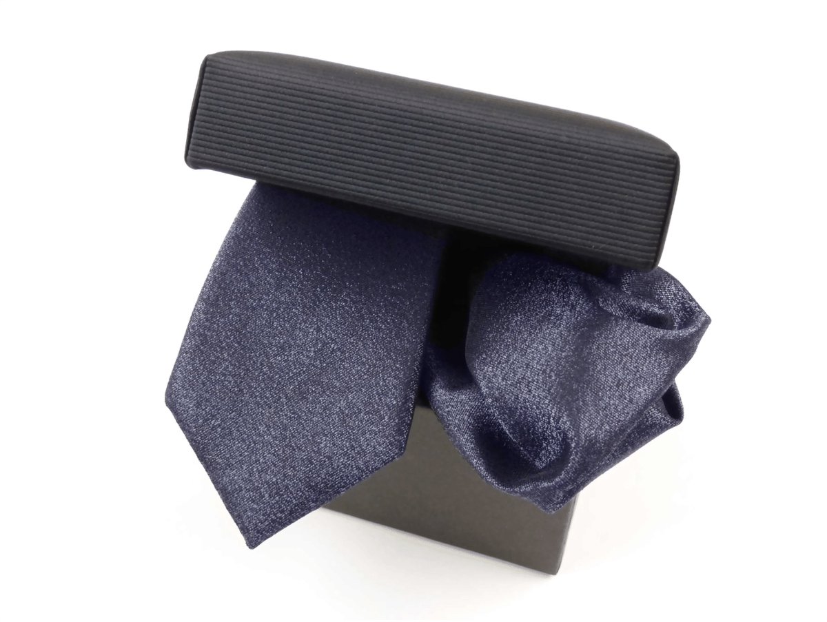 Set zijden das en pochet donkerblauw metallic