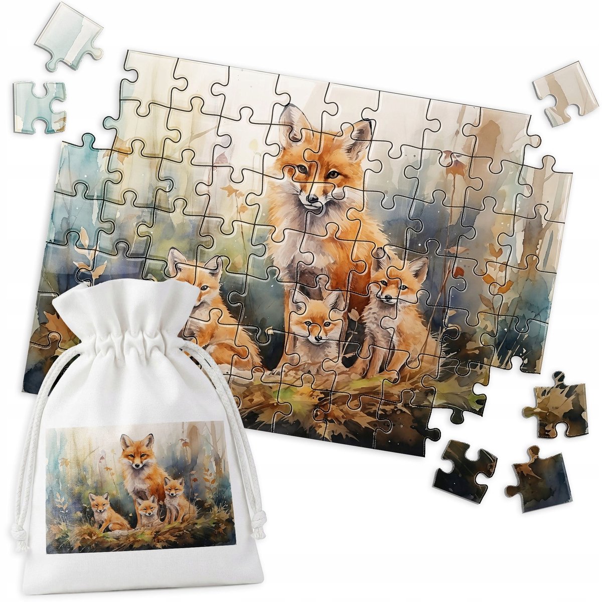 Houten Puzzel - Vos Familie - 70 Stukjes
